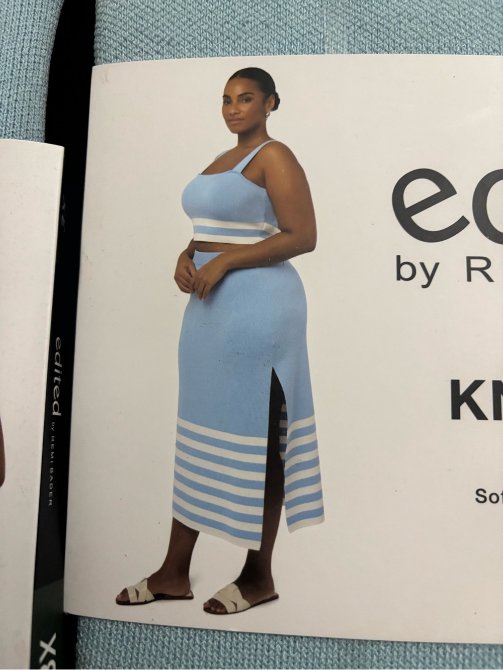 Knit Two-Piece Blue Striped Midi Skirt Set